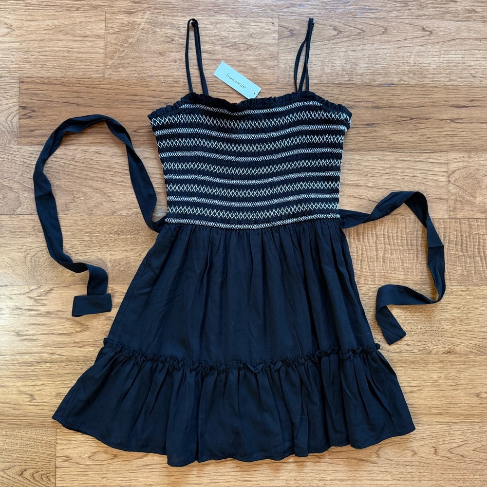 Francesca’s Collections Black and White Ruffled Tie-Front Mini Dress